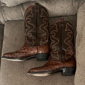 Tony Lama Full Quilt Ostrich Dark Brown Western Boots 8d